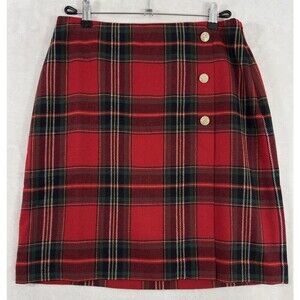 Talbots Red Plaid Skirt with Gold Buttons